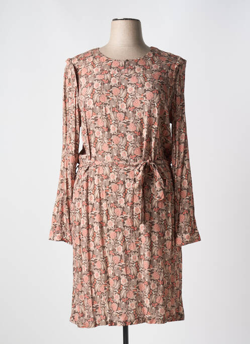 Robe mi-longue imprimé fleurs manches longues marron DIANE LAURY femme