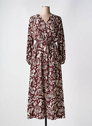 Robe longue manches longues manches longues marron CHRISTY femme