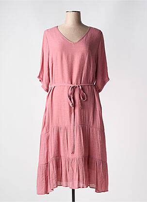Robe mi-longue coupe fluide manches 3/4 rose ZHENZI femme