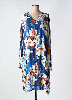 Robe mi-longue coupe fluide manches longues bleu ZHENZI femme