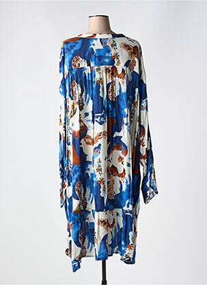 Robe mi-longue coupe fluide manches longues bleu ZHENZI femme