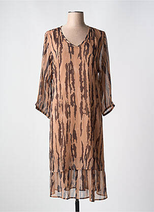 Robe mi-longue coupe fluide manches 3/4 marron ZHENZI femme