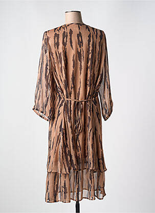 Robe mi-longue coupe fluide manches 3/4 marron ZHENZI femme