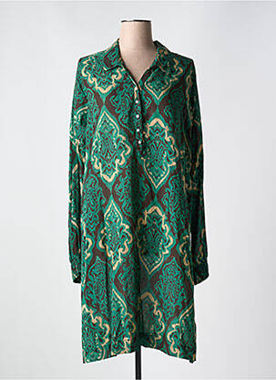 Robe mi-longue coupe fluide manches longues vert ZHENZI femme