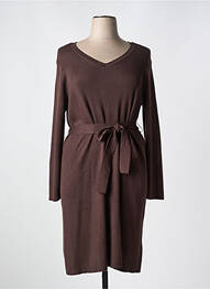 Robe pull col v manches longues marron ZHENZI femme