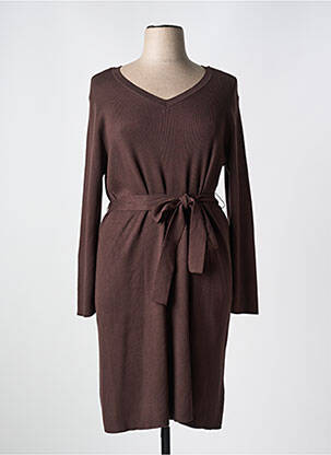 Robe pull col v manches longues marron ZHENZI femme