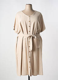 Robe mi-longue tissage crêpe manches courtes beige ZHENZI femme