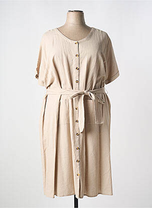 Robe mi-longue tissage crêpe manches courtes beige ZHENZI femme