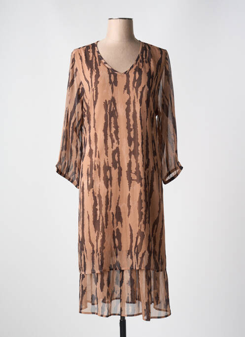 Robe mi-longue coupe fluide manches 3/4 marron ZHENZI femme