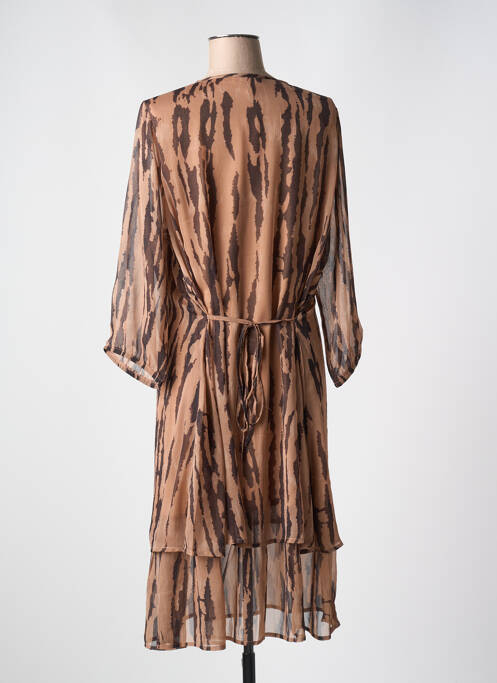 Robe mi-longue coupe fluide manches 3/4 marron ZHENZI femme