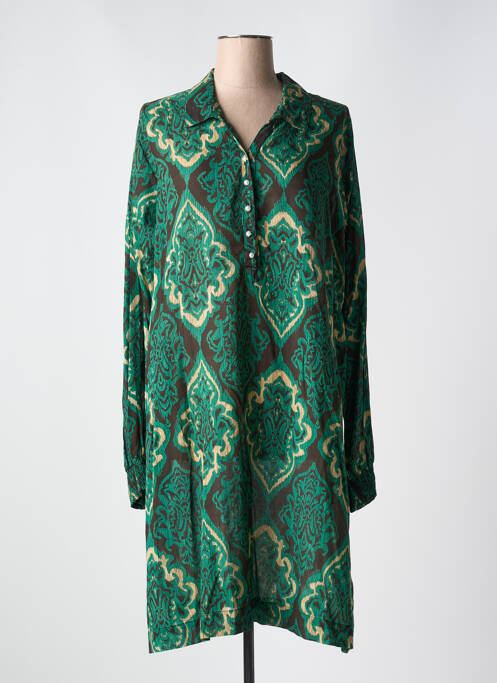 Robe mi-longue coupe fluide manches longues vert ZHENZI femme