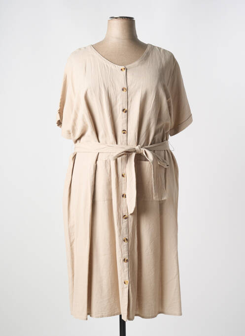Robe mi-longue tissage crêpe manches courtes beige ZHENZI femme