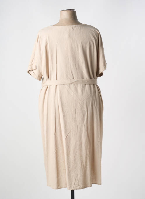 Robe mi-longue tissage crêpe manches courtes beige ZHENZI femme