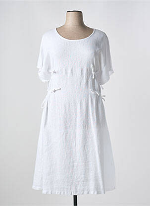 Robe mi-longue tissage crêpe manches courtes blanc KOKOMARINA femme