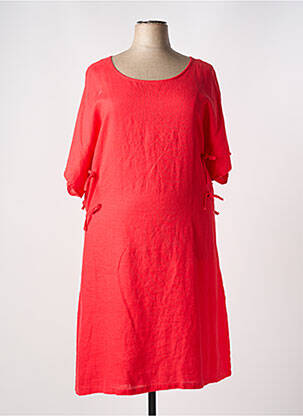 Robe mi-longue tissage crêpe manches courtes rouge KOKOMARINA femme
