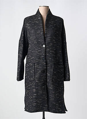 Manteau long coupe droite sans capuche noir KAKIE femme