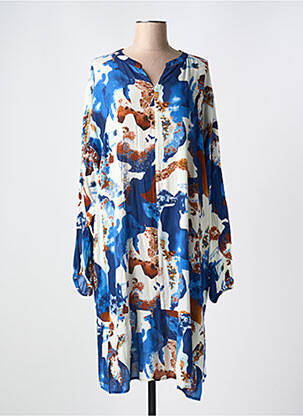 Robe mi-longue coupe fluide manches longues bleu ZHENZI femme
