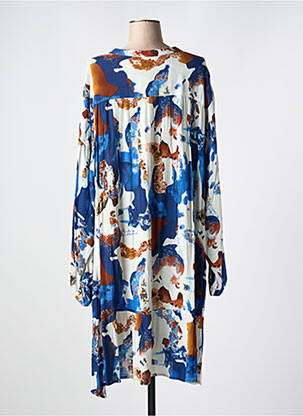 Robe mi-longue coupe fluide manches longues bleu ZHENZI femme