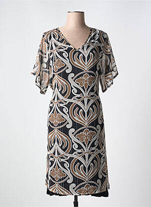 Robe mi-longue coupe fluide manches courtes noir ZHENZI femme