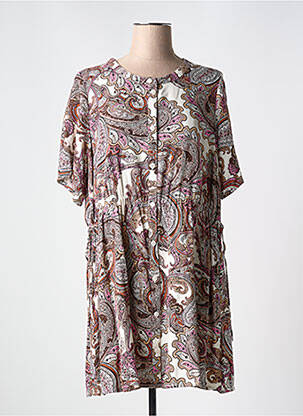 Robe mi-longue coupe fluide manches 3/4 rose ZHENZI femme