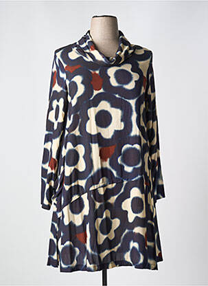 Robe mi-longue imprimé fantaisie manches longues bleu G!OZE femme