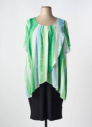 Robe mi-longue imprimé fantaisie manches courtes vert ZHENZI femme