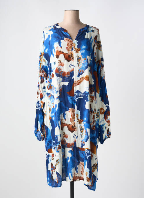 Robe mi-longue coupe fluide manches longues bleu ZHENZI femme