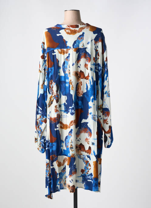 Robe mi-longue coupe fluide manches longues bleu ZHENZI femme