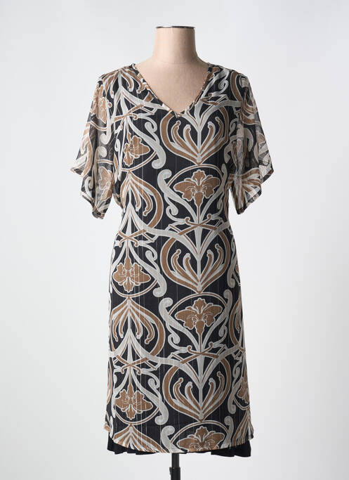 Robe mi-longue coupe fluide manches courtes noir ZHENZI femme