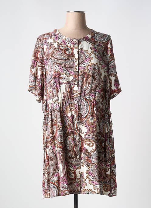 Robe mi-longue coupe fluide manches 3/4 rose ZHENZI femme