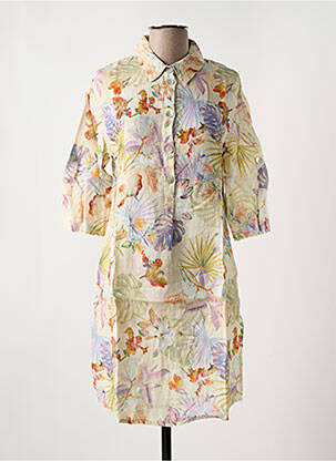 Robe mi-longue imprimé fleurs manches 3/4 beige LE BOUDOIR D'EDOUARD femme