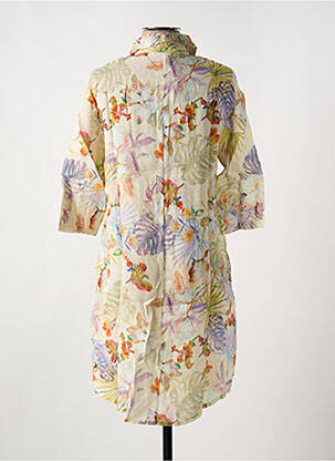 Robe mi-longue imprimé fleurs manches 3/4 beige LE BOUDOIR D'EDOUARD femme