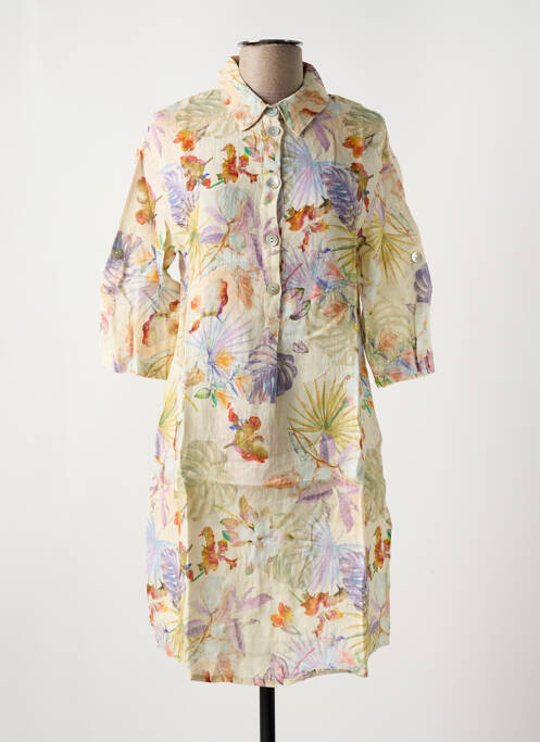 Robe mi-longue imprimé fleurs manches 3/4 beige LE BOUDOIR D'EDOUARD femme