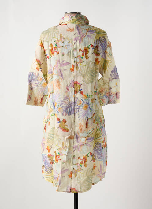 Robe mi-longue imprimé fleurs manches 3/4 beige LE BOUDOIR D'EDOUARD femme