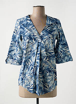 Blouse tissage popeline manches courtes bleu LE BOUDOIR D'EDOUARD femme