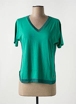 T-shirt col v manches courtes vert LE BOUDOIR D'EDOUARD femme
