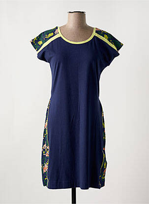 Robe mi-longue imprimé fleurs manches courtes bleu REBELLE femme