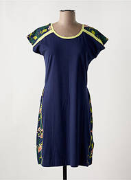Robe mi-longue imprimé fleurs manches courtes bleu REBELLE femme