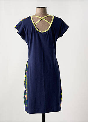 Robe mi-longue imprimé fleurs manches courtes bleu REBELLE femme