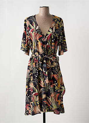 Robe mi-longue imprimé fantaisie manches courtes noir ROSA FAIA femme
