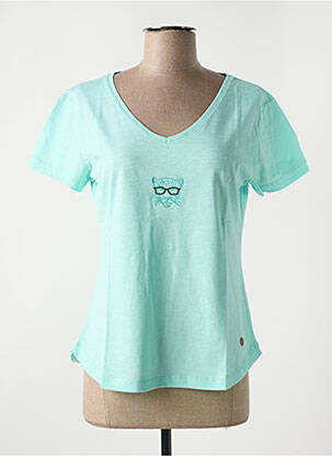 T-shirt col v manches courtes bleu LE BOUDOIR D'EDOUARD femme