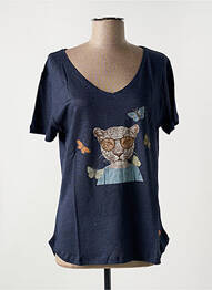 T-shirt sérigraphie floquée manches courtes bleu LE BOUDOIR D'EDOUARD femme
