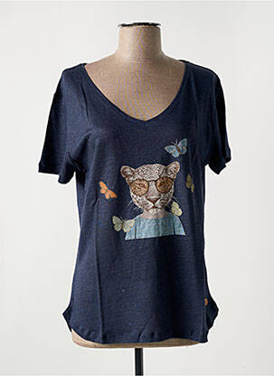 T-shirt sérigraphie floquée manches courtes bleu LE BOUDOIR D'EDOUARD femme