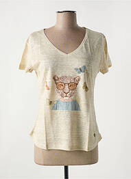 T-shirt sérigraphie floquée manches courtes beige LE BOUDOIR D'EDOUARD femme