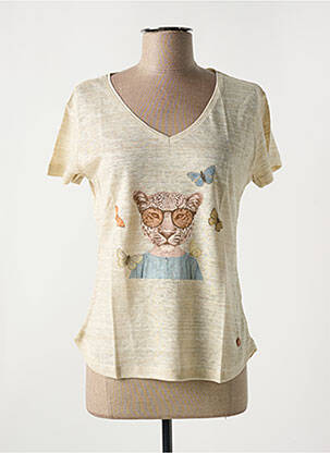 T-shirt sérigraphie floquée manches courtes beige LE BOUDOIR D'EDOUARD femme