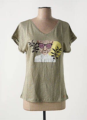 T-shirt sérigraphie floquée manches courtes vert LE BOUDOIR D'EDOUARD femme