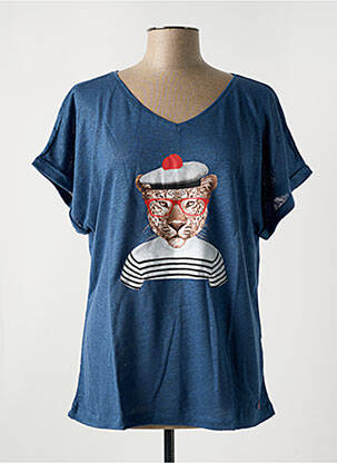 T-shirt sérigraphie floquée manches courtes bleu LE BOUDOIR D'EDOUARD femme