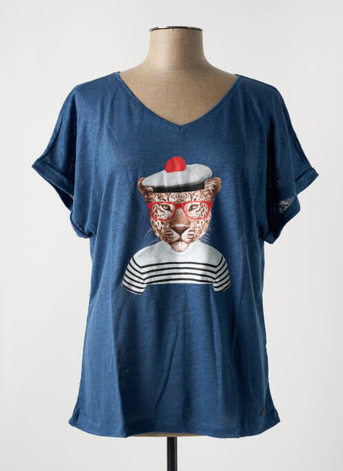 T-shirt sérigraphie floquée manches courtes bleu LE BOUDOIR D'EDOUARD femme
