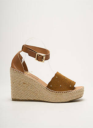 Espadrilles tissage satiné talon haut de 10cm et plus marron KANNA femme