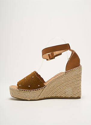 Espadrilles tissage satiné talon haut de 10cm et plus marron KANNA femme